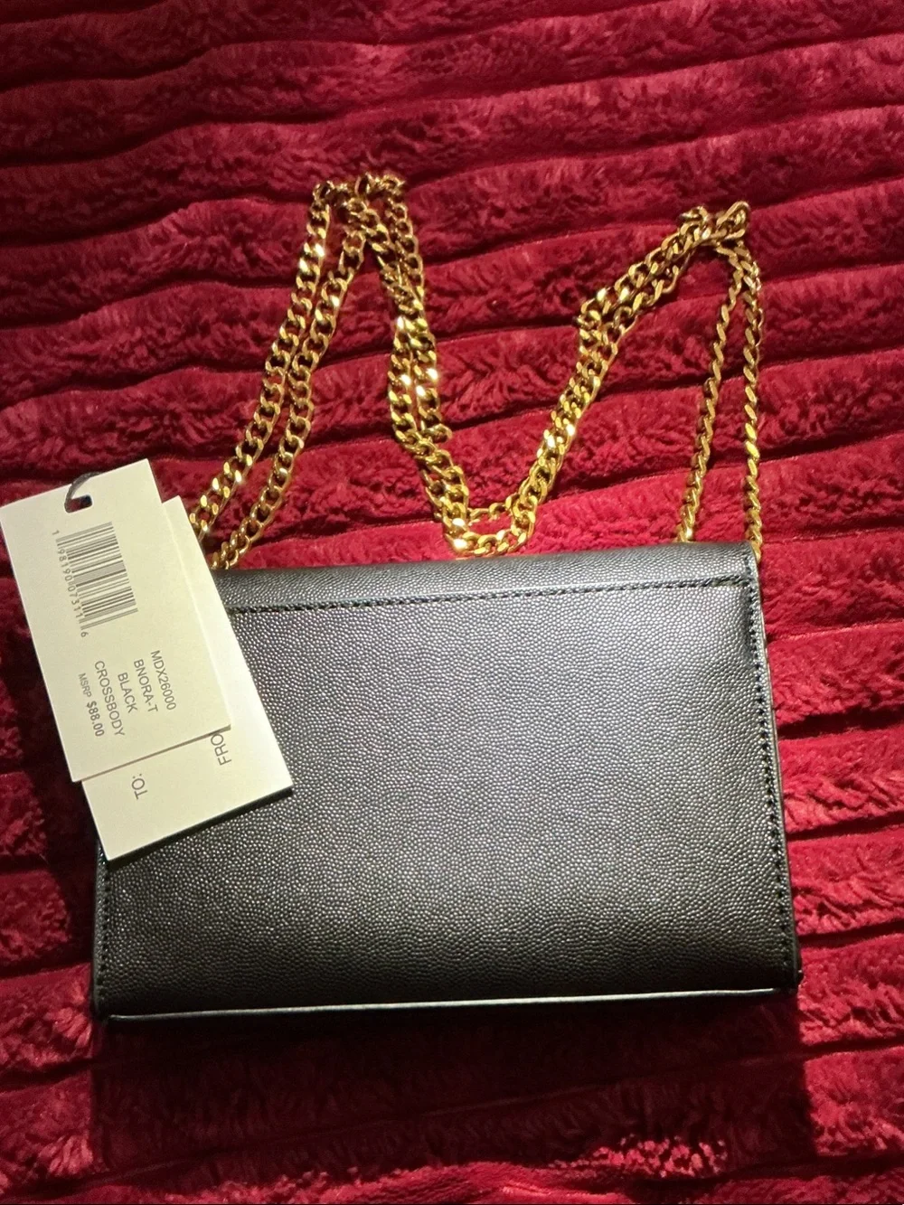 Steve Madden Black Leather Crossbody with Gold Chain Strap